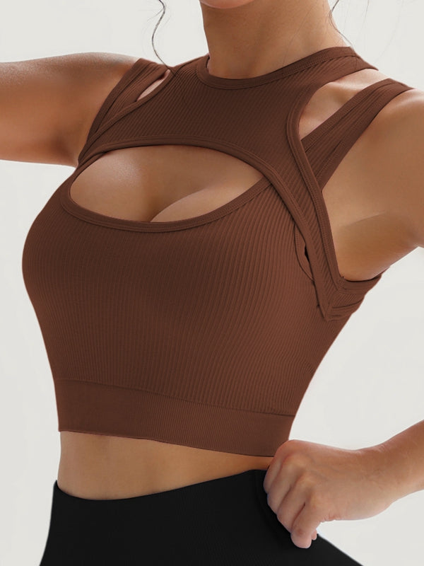 BUYCO Female Fitted Hollow Out Ribbed Quick Dry Tank