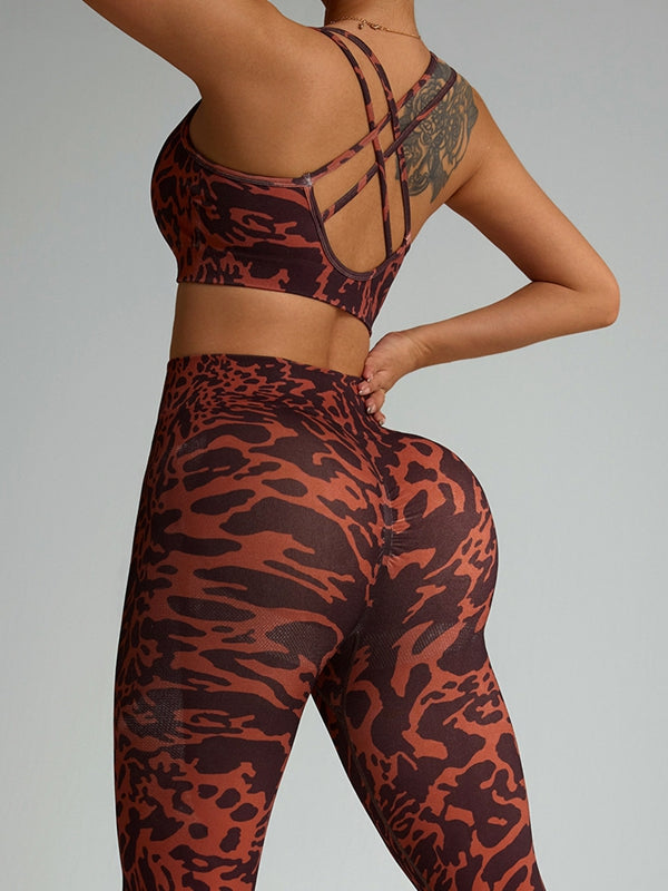 BUYCO Female Leopard Print Cross Back Tracksuit