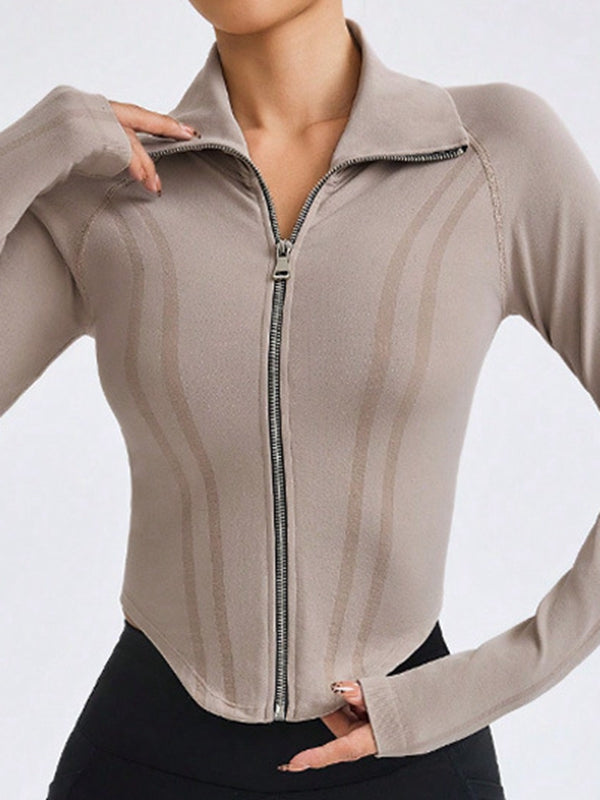BUYCO Female Basic Zipper Lapel Collar Jacket