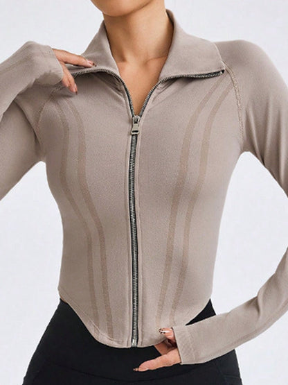 BUYCO Female Basic Zipper Lapel Collar Jacket