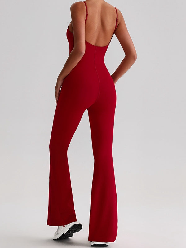 BUYCO Female U Collar Backless Flare Jumpsuits