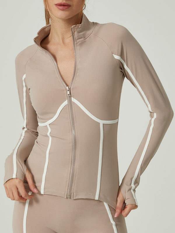 BUYCO Female Contrast Color Stripes Zipper Jacket