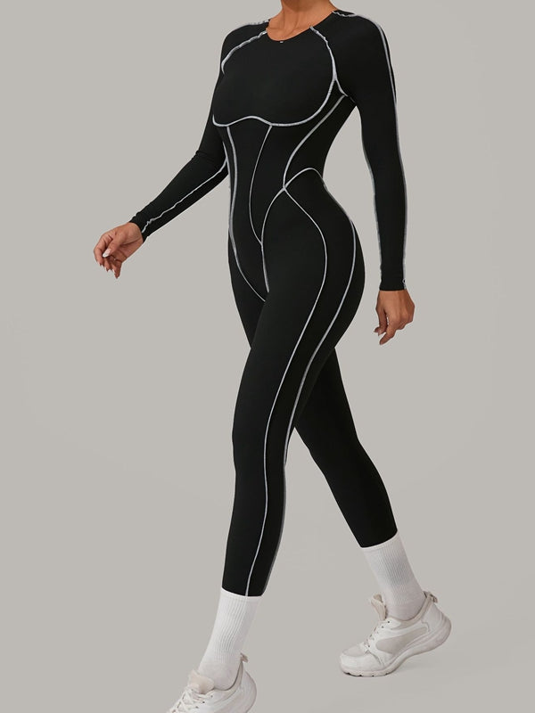 BUYCO Female Fitted Backless Contrast Color Stripes Jumpsuit