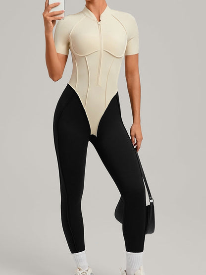 BUYCO Female Contrast Color Backless Stitch Zipper Jumpsuit
