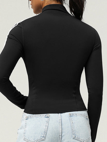 BUYCO Female Zipper Contrast Color Stripes Pocket Jacket