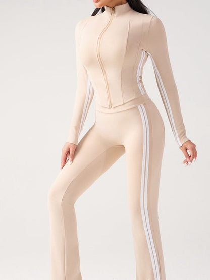 BUYCO Female Contrast Color Stripes Zipper High-rise Flare Tracksuit