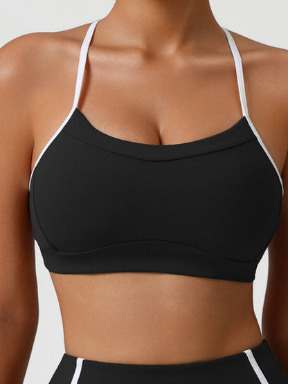 BUYCO Female Contrast Color Stripes Cutout Sports Bras