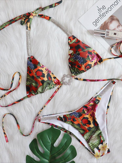 BUYCO Female Fitted Flower Print Bikini Set