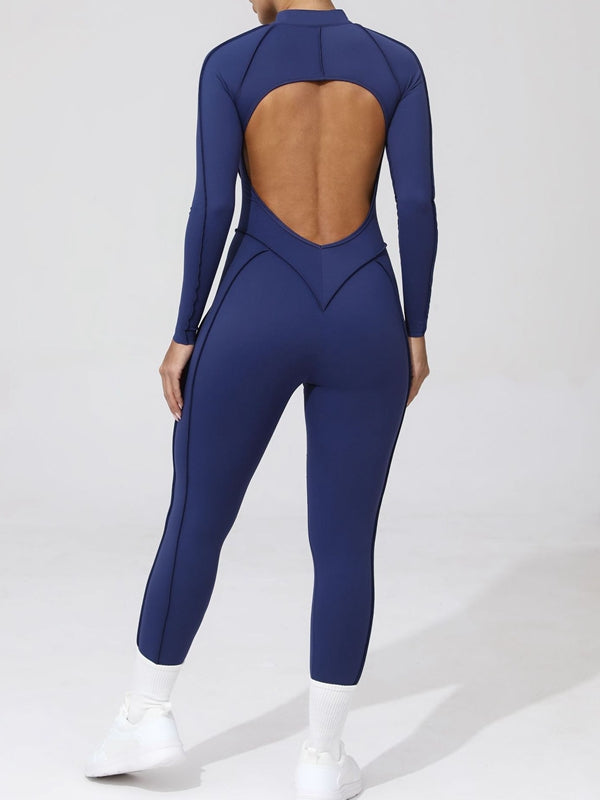 BUYCO Female Fitted Backless Zipper Ruched Back Jumpsuit