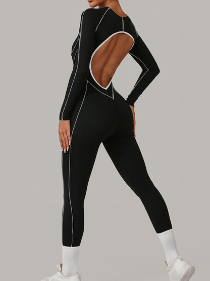 BUYCO Female Fitted Backless Contrast Color Stripes Jumpsuit