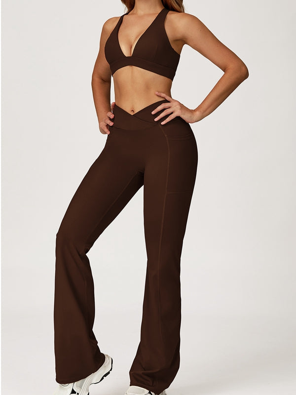 BUYCO Female V Collar Cross Back V shape-waist Flare Tracksuit