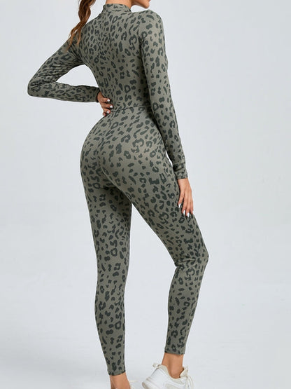 BUYCO Female Leopard Print Zipper Jumpsuit