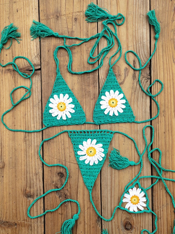 BUYCO Female Fitted Flower Hand-knitted Bikini Set