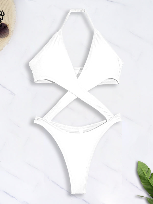 BUYCO Female Unique Glossy PU Cross One Piece
