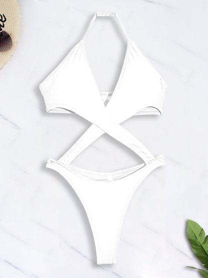 BUYCO Female Unique Glossy PU Cross One Piece
