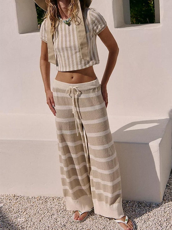 BUYCO Female Fitted Contrast Color Stripes 2-Pieces Cover-up Without Bikini