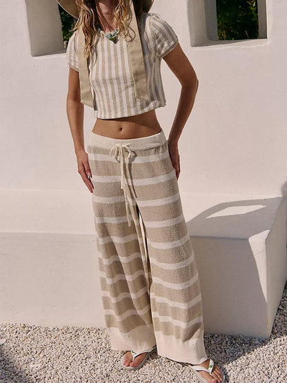 BUYCO Female Fitted Contrast Color Stripes 2-Pieces Cover-up Without Bikini