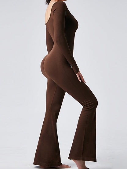 BUYCO Female Ribbed U Collar Flare Jumpsuit