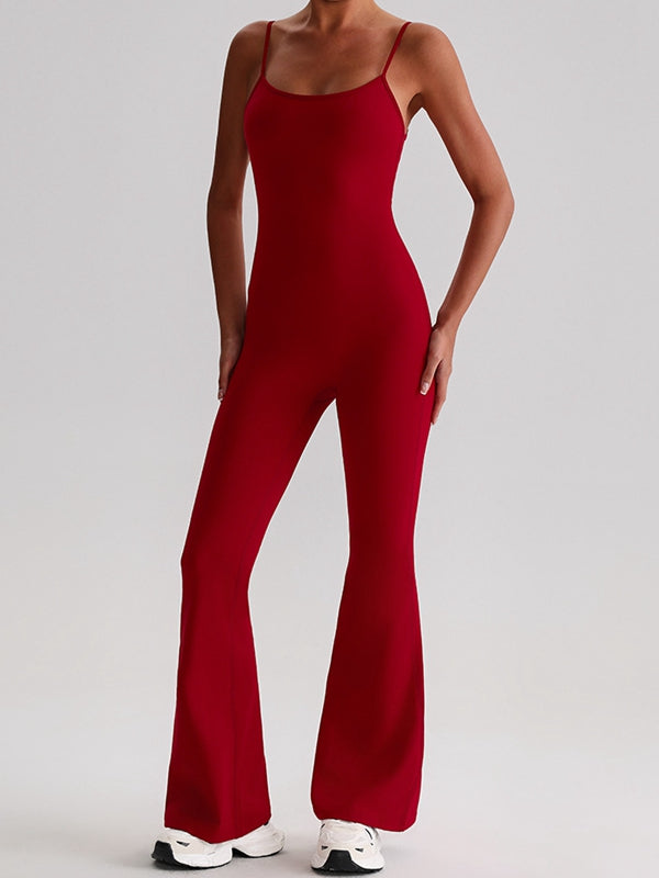 BUYCO Female U Collar Backless Flare Jumpsuits