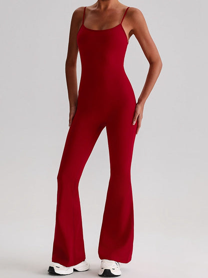 BUYCO Female U Collar Backless Flare Jumpsuits