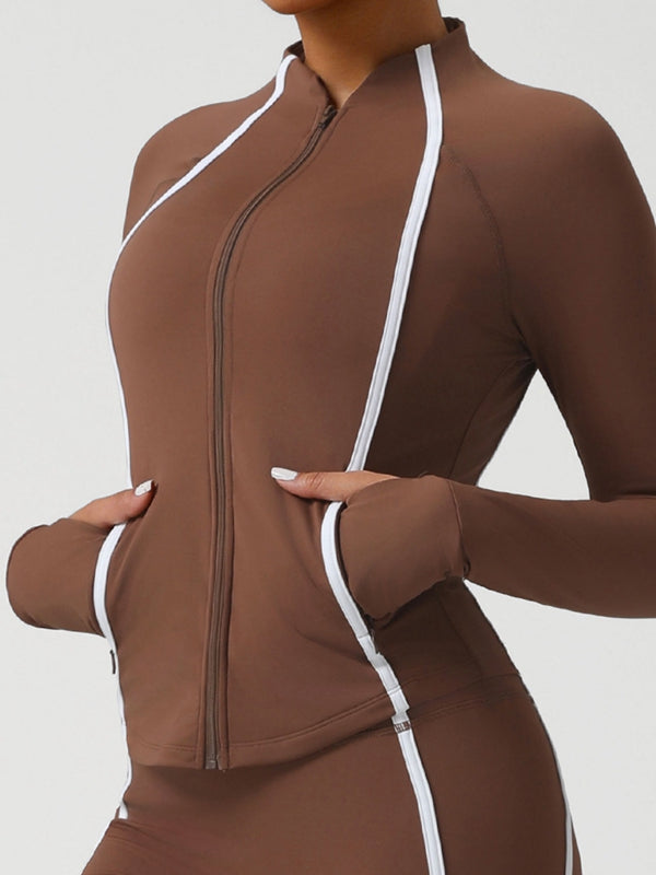 BUYCO Female Contrast Color Stripes Pocket Zipper Jacket