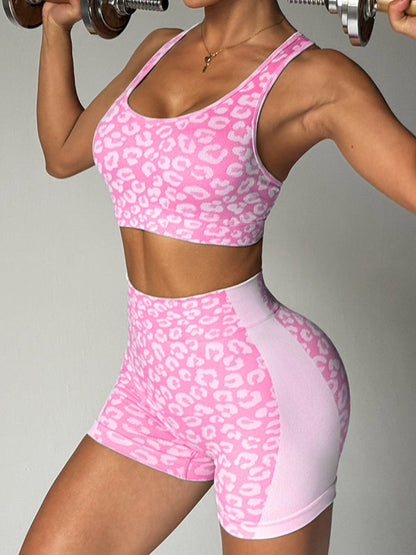 BUYCO Female Leopard Print Cross Back Short Tracksuit