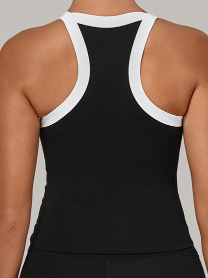 BUYCO Female Contrast Color Stripe Herat-shape Collar Tank