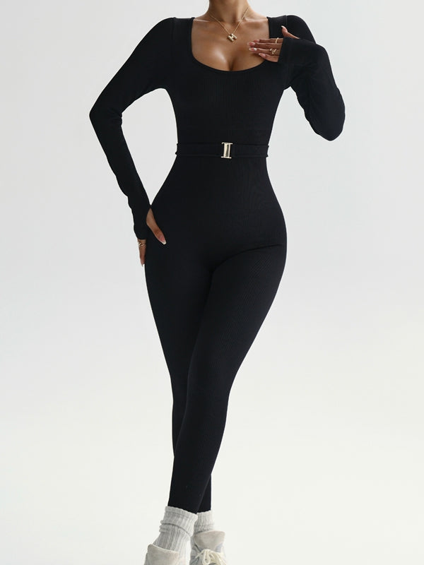 BUYCO Female Ribbed U Collar Jumpsuit