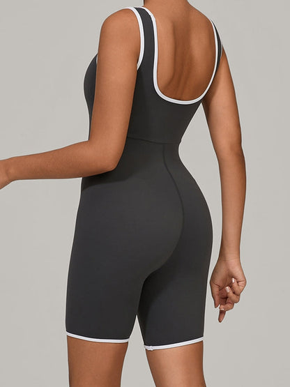 BUYCO Female U Collar Contrast Color Stripes Backless Romper