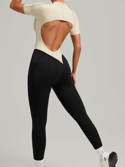 BUYCO Female Contrast Color Backless Stitch Zipper Jumpsuit