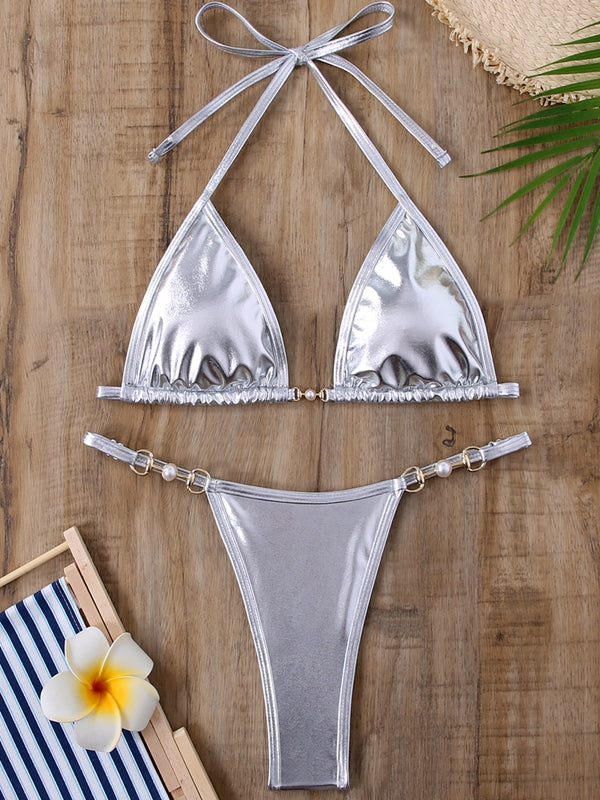 BUYCO Female Fitted Glossy PU Bikini Set