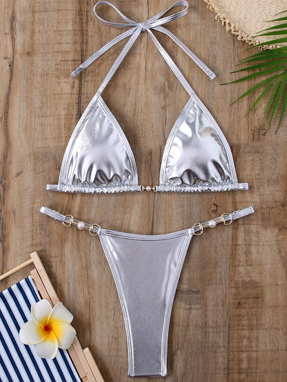 BUYCO Female Fitted Glossy PU Bikini Set