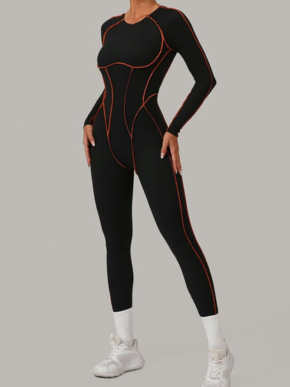 BUYCO Female Fitted Backless Contrast Color Stripes Jumpsuit