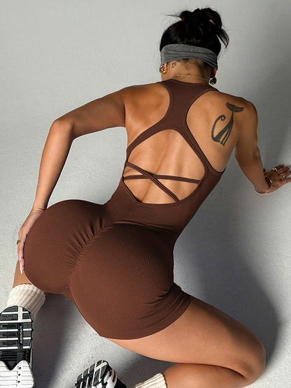 BUYCO Female Cross Back Ribbed Short Romper