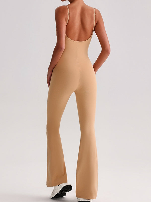 BUYCO Female U Collar Backless Flare Jumpsuits