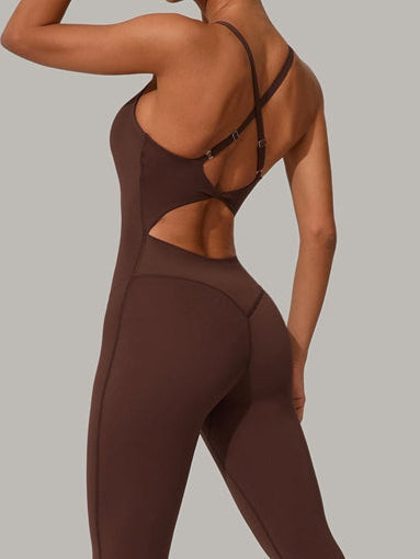 BUYCO Female Fitted Cross Back U Collar Jumpsuit