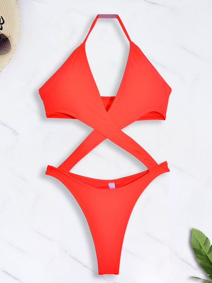 BUYCO Female Unique Glossy PU Cross One Piece