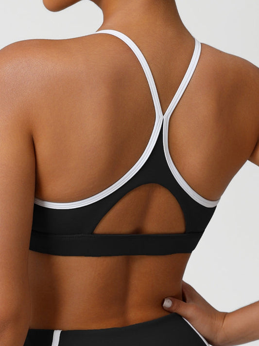BUYCO Female Contrast Color Stripes Cutout Sports Bras