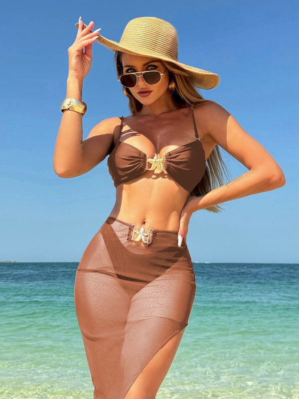 BUYCO Female Fitted Starfish Sheer Mesh 3-Pieces Bikini Set