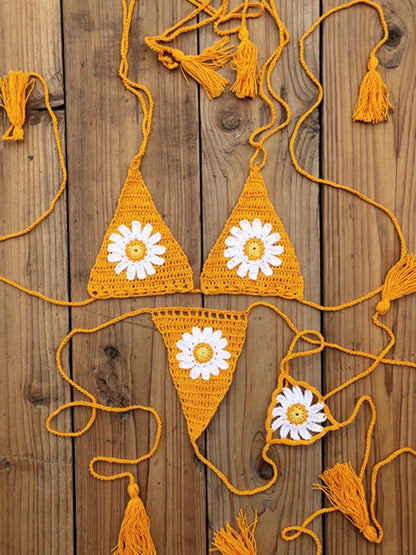 BUYCO Female Fitted Flower Hand-knitted Bikini Set