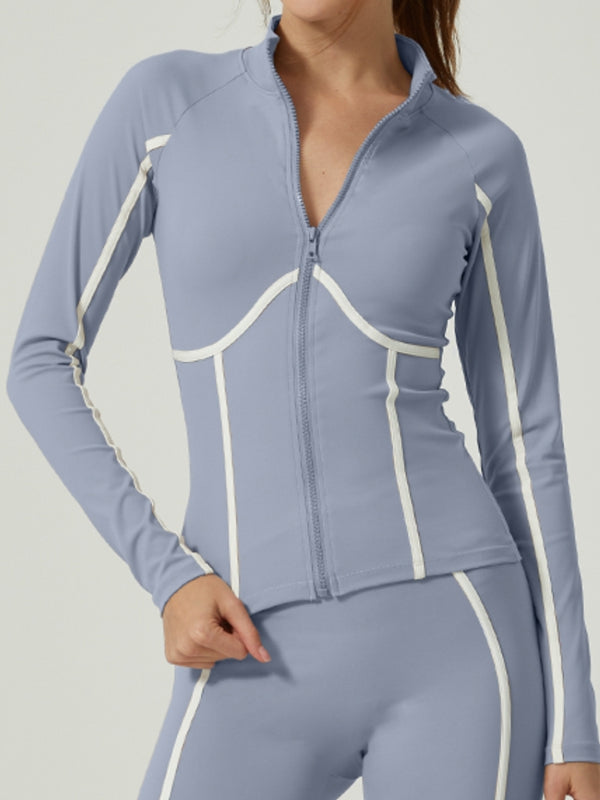 BUYCO Female Contrast Color Stripes Zipper Jacket