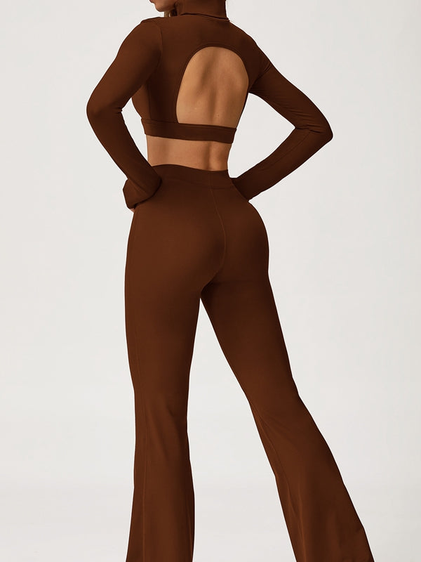 BUYCO Female Backless Stand Collar Flare Tracksuit