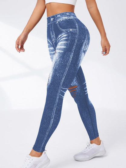 BUYCO Female Denim Pocket Hollow Out Leggings