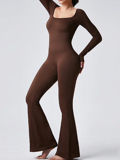 BUYCO Female Ribbed U Collar Flare Jumpsuit