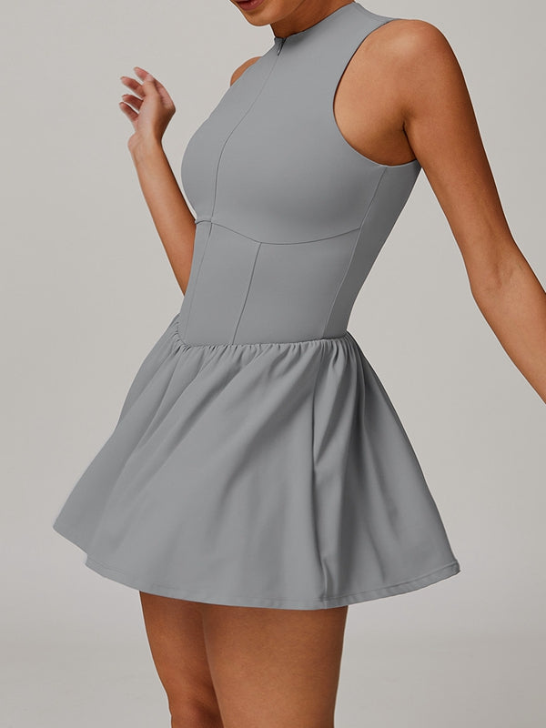 BUYCO Female Solid Color Zipper Corset 2 in 1 Quick-dry Dress