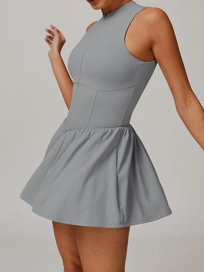 BUYCO Female Solid Color Zipper Corset 2 in 1 Quick-dry Dress