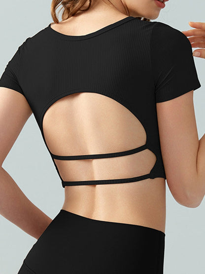 BUYCO Female Fitted Backless Ribbed Cropped Short Sleeves