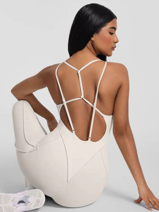 BUYCO Female Fitted Cross Backless Stitch Performance Jumpsuit