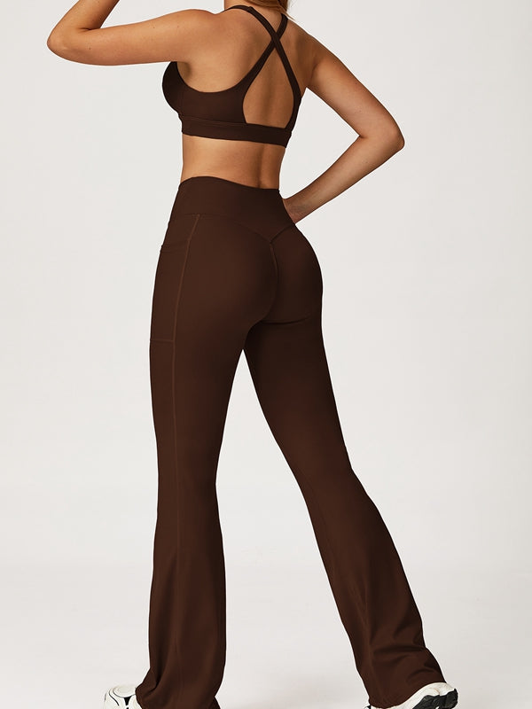 BUYCO Female V Collar Cross Back V shape-waist Flare Tracksuit