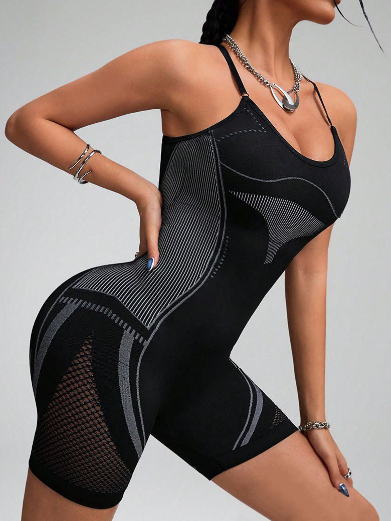 BUYCO Female Hollow Out Net Cross Back Elastic Tight Romper